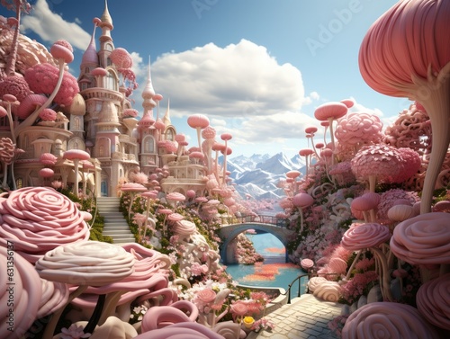 Creative Candy Landscape with Hills, Rivers, and Trees