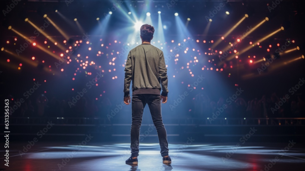 Fototapeta premium passionate actor rehearsing on a theater stage generative ai