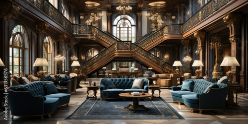 Luxury Hotel Lobby with Grand Staircase