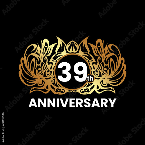 1 to 60th anniversary birthday logotype and gold ornament. Golden anniversary emblem design for booklet  leaflet  magazine  brochure poster  invitation or greeting card. Vector illustration.