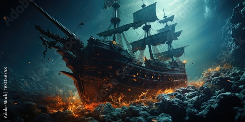 Shipwreck from Naval Battle on Ocean Floor