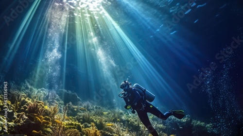 professional diver preparing for a deep-sea exploration generative ai © ThisDesign