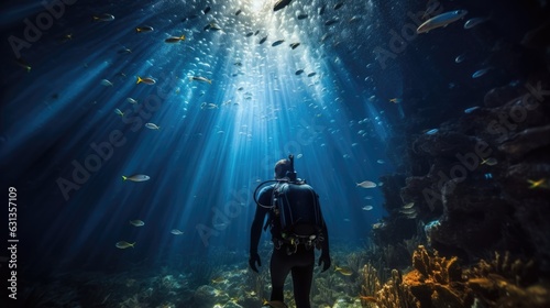 professional diver preparing for a deep-sea exploration generative ai