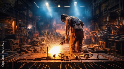 blacksmith forging metal in a workshop generative ai