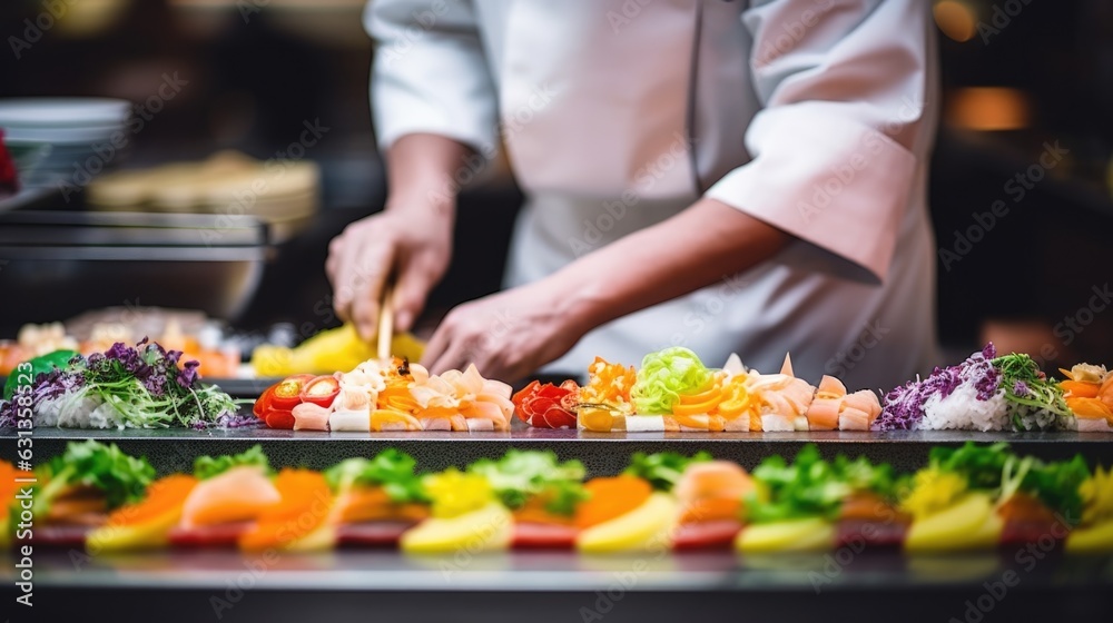 sushi chef preparing sushi in a restaurant generative ai