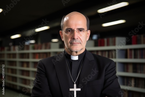 Priest wearing a soutane looking at the camera photo