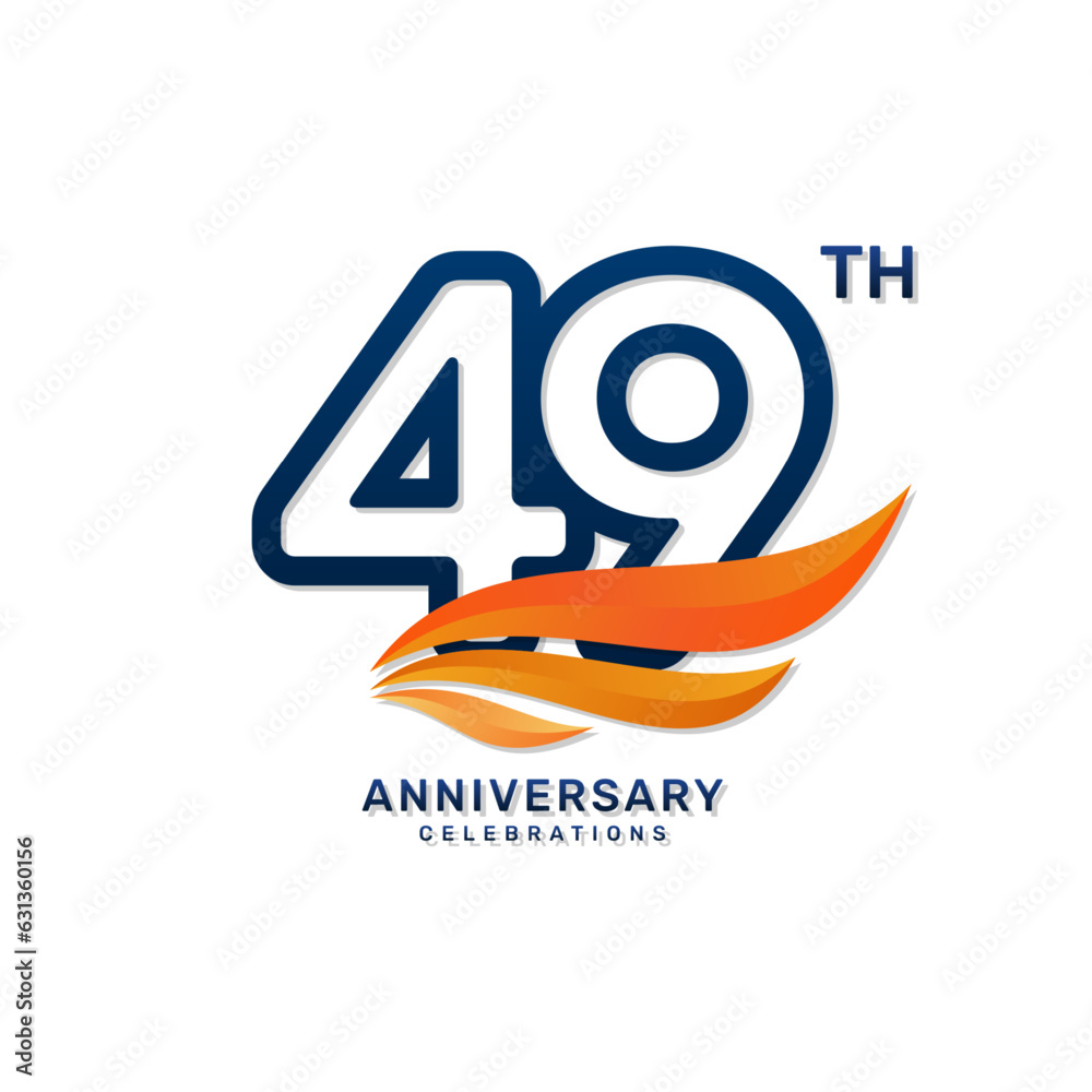 49th anniversary logo in a simple and luxurious style with blue numbers and orange wings, vector template 49th anniversary logo in a simple and luxurious style with blue numbers and orange wings, vector template