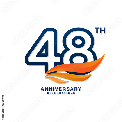 48th anniversary logo in a simple and luxurious style with blue numbers and orange wings  vector template