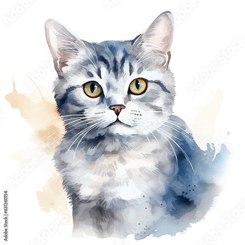 Graceful Cat Watercolor Drawing on a White Background
