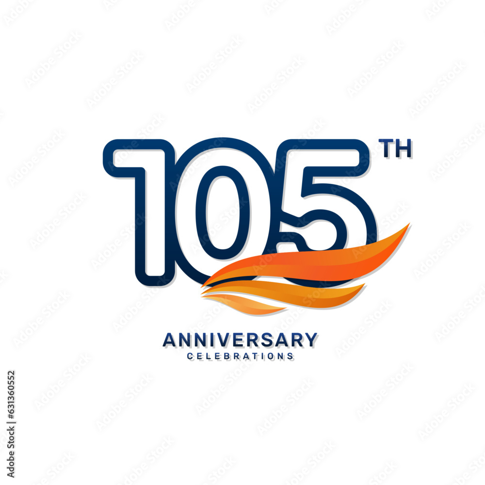 105th anniversary logo in a simple and luxurious style with blue numbers and orange wings, vector template 105th anniversary logo in a simple and luxurious style with blue numbers and orange wings, vector template