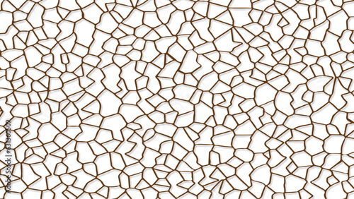 Seamless brown and white broken marble mosaic tiles background texture. Luxury cracked ceramic cottagecore cobblestone path, wall, floor or wallpaper tileable pattern. High resolution 3D rendering.