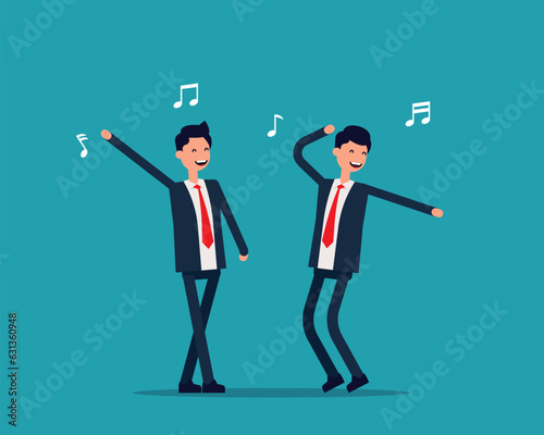 Young office person are dancing happily. Relaxation concept