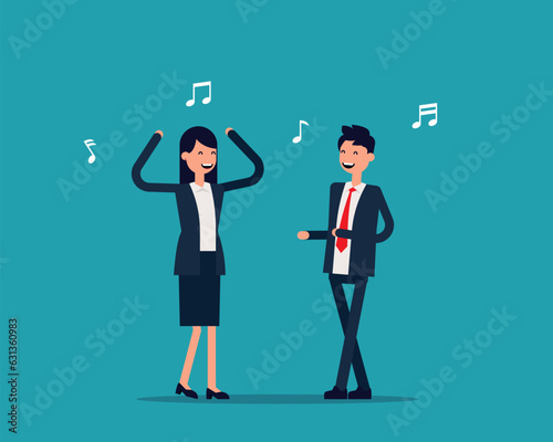Young office person are dancing happily. Relaxation concept
