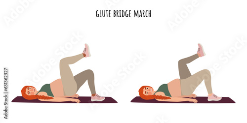 Pregnant woman doing glute bridge march exercise