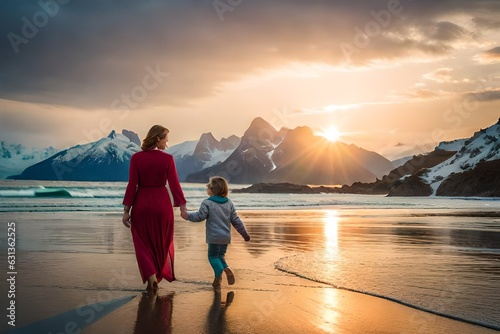 couple walking on the beach at sunset  generated by AI