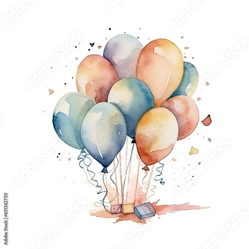watercolor of a graduation party with balloons and confetti
