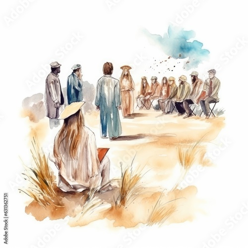 watercolor of a graduation ceremony in an outdoor
