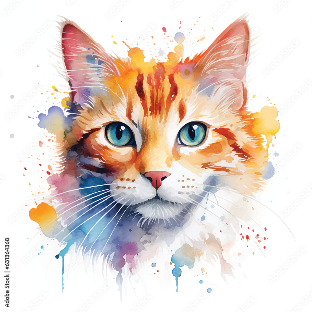 Charming White Canvas Cat Watercolor Illustration