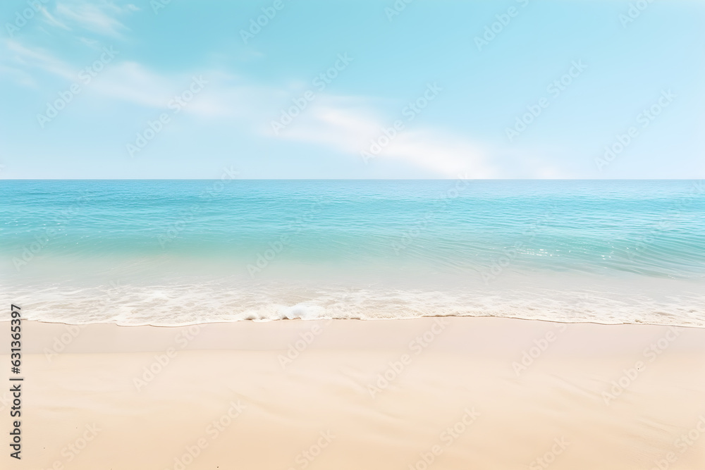Sea beach with white sand beach blue sky with clouds, Summer Holiday background,  AI generate