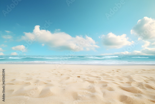 Sea beach with white sand beach blue sky with clouds  Summer Holiday background   AI generate
