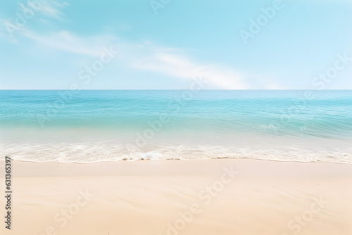Sea beach with white sand beach blue sky with clouds, Summer Holiday background, AI generate