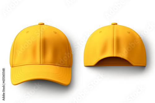 set of yellow front and side view hat baseball cap on tran