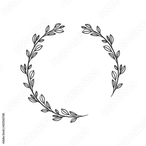 Hand drawn wreath circular vector art black and white