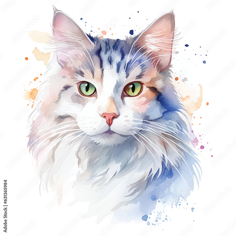 Whimsical Cat Watercolor Art on a White Canvas