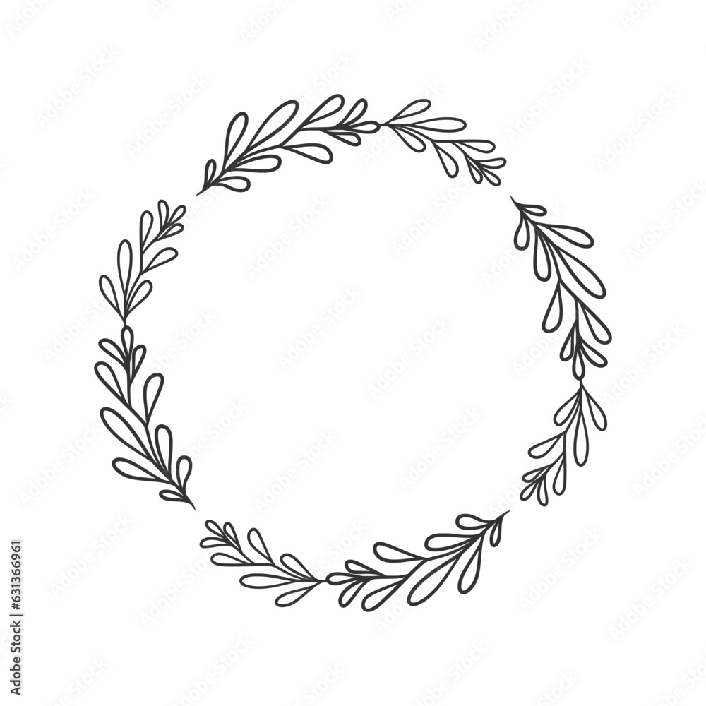 Hand drawn wreath circular vector art black and white Hand drawn wreath circular vector art black and white
