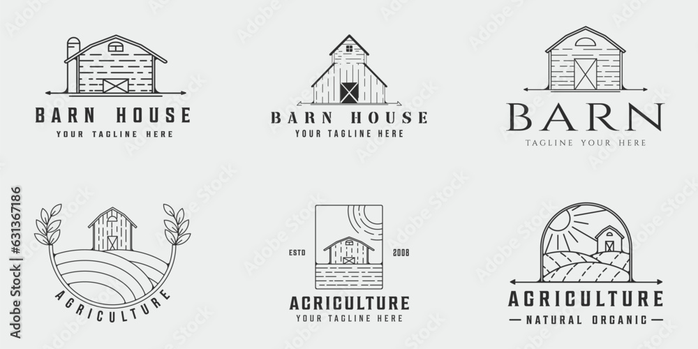 set of barn logo line art vintage vector illustration template icon graphic design