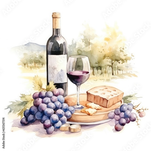 watercolor of A picnic at a vineyard