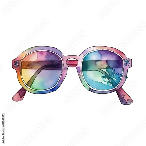 watercolor of A sunglasses frame with different patterns and colors