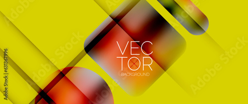 Dynamic bright colorful geometric elements with fluid gradients, lights, shadows blend in a minimal backdrop, creating captivating composition