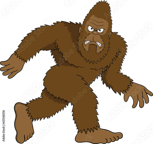 Sasquatch, Bigfoot Walking vector Illustration. Creature walking and looking at the viewer with an angry expression