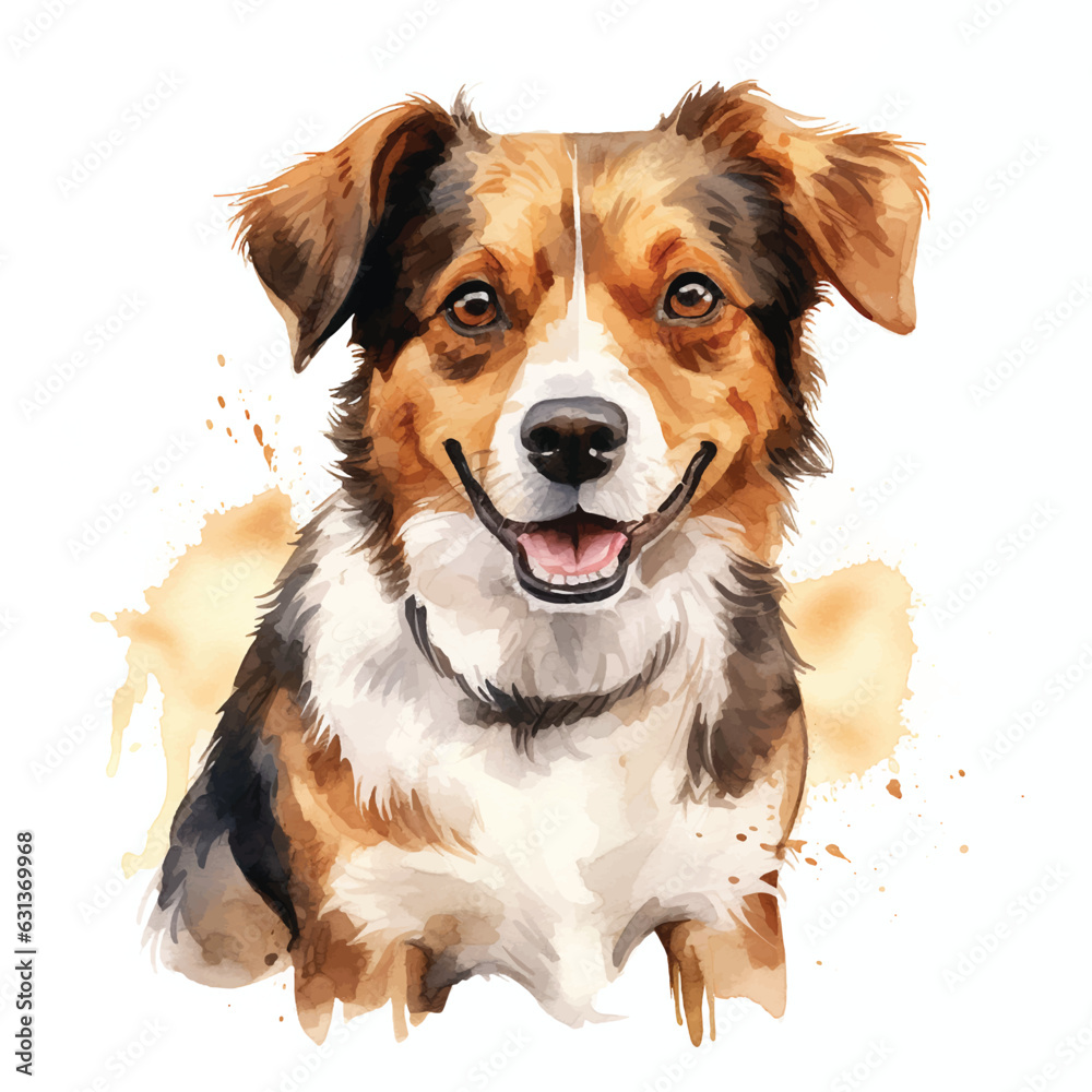 Happy Watercolor Dog Art with a White Background