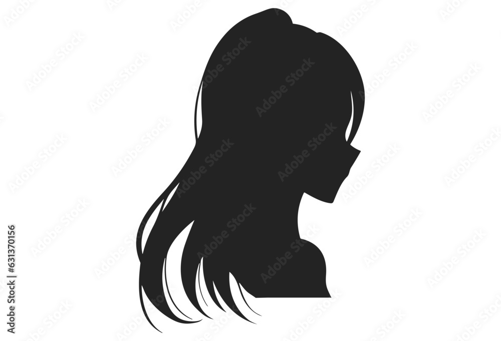 Girl's hair silhouettes Vector, Girls hairstyles Silhouettes, women's hair silhouette, Hair black silhouettes illustration	