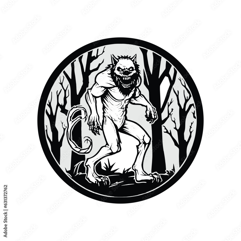 wolf halloween on the forest castle tree vector design sticker wolf halloween on the forest castle tree vector design sticker