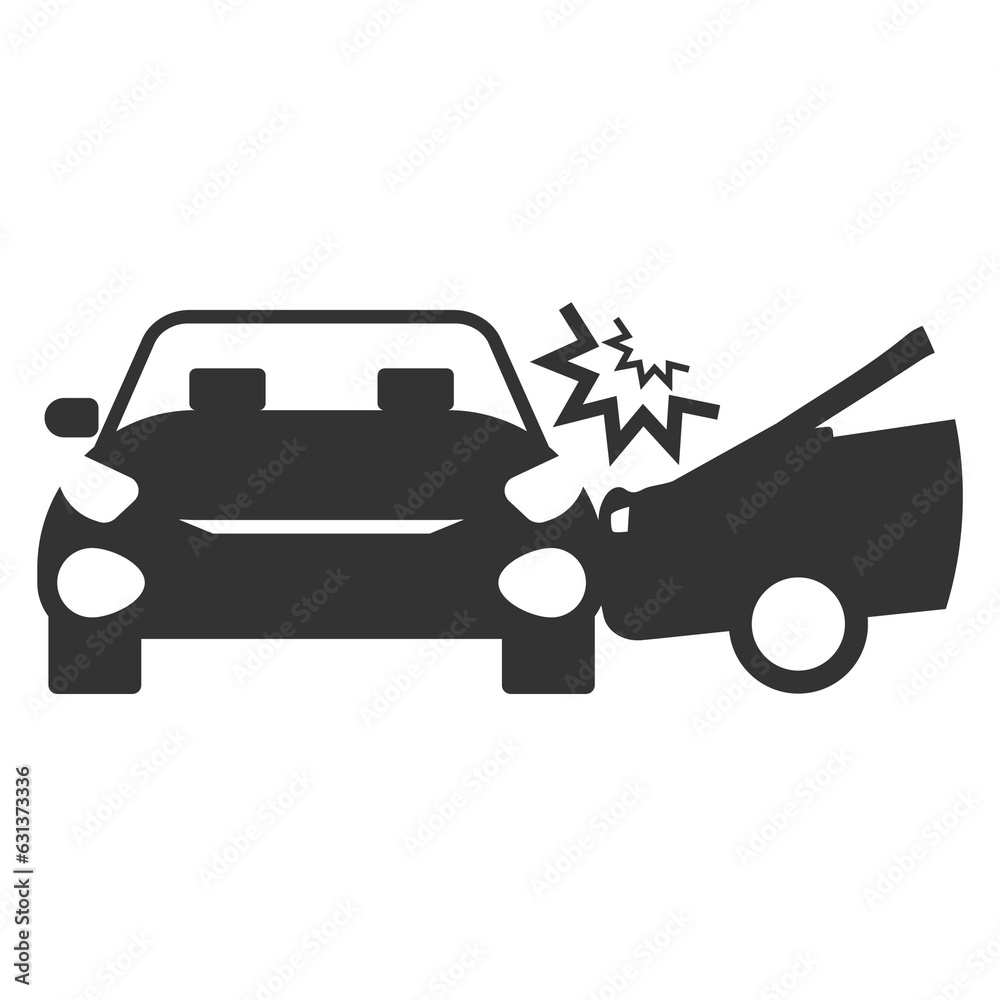 Vector illustration of car crash icon in dark color and transparent background(png).