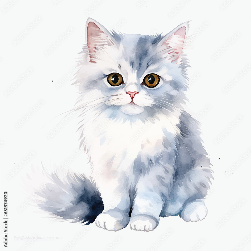 Majestic Watercolor Cat Art with a White Backdrop
