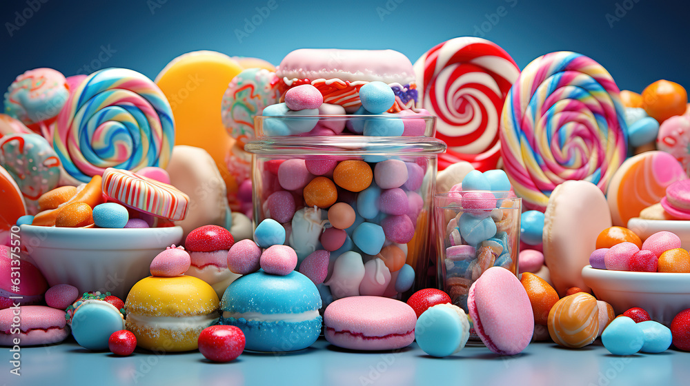 Assortment of colourful, festive sweets and candy. Generative Ai