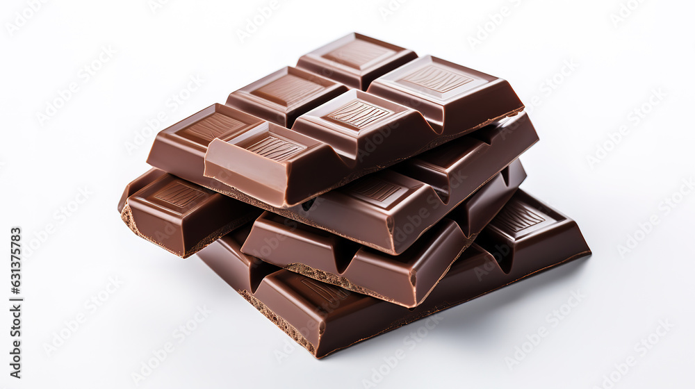 Dark chocolate on white background. Generative Ai Dark chocolate on white background. Generative Ai