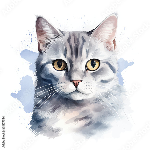 Playful Watercolor Cat Art with White Background