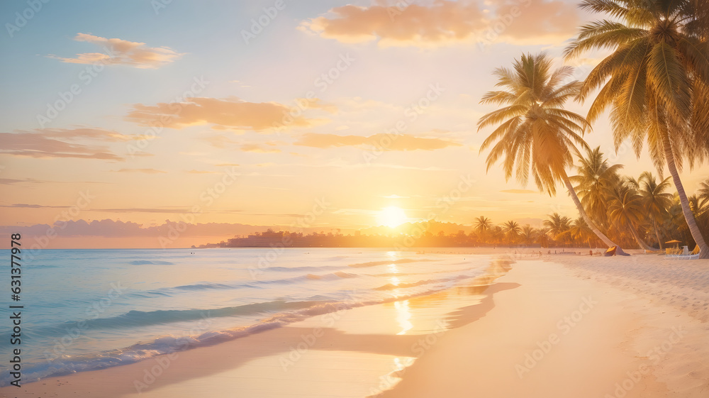 Beautiful Sunset view on Beach with Palm Trees