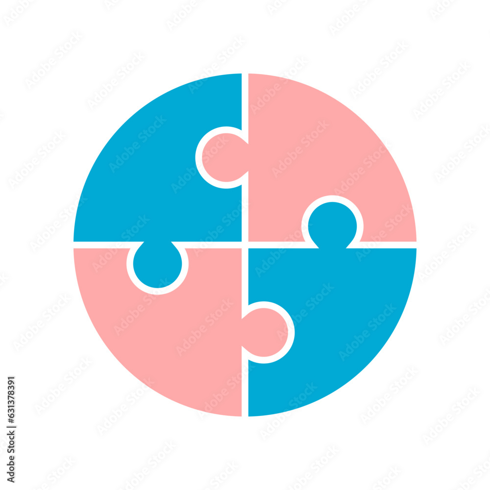 Blue pink circle jigsaw icon flat vector design Blue pink circle jigsaw icon flat vector design