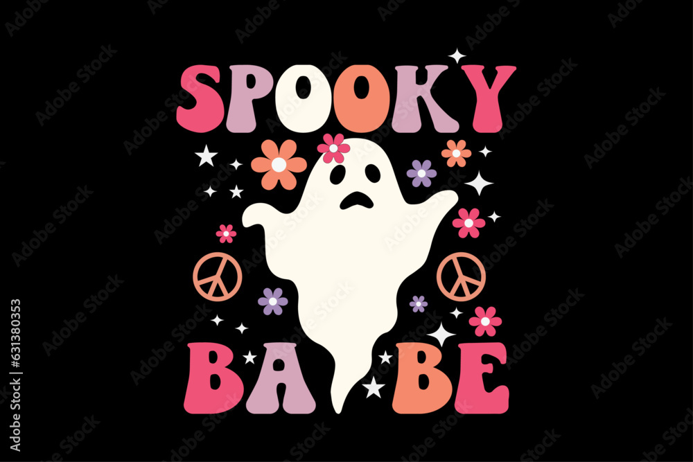 Spooky babe Funny Retro Groovy Halloween T-Shirt Design
