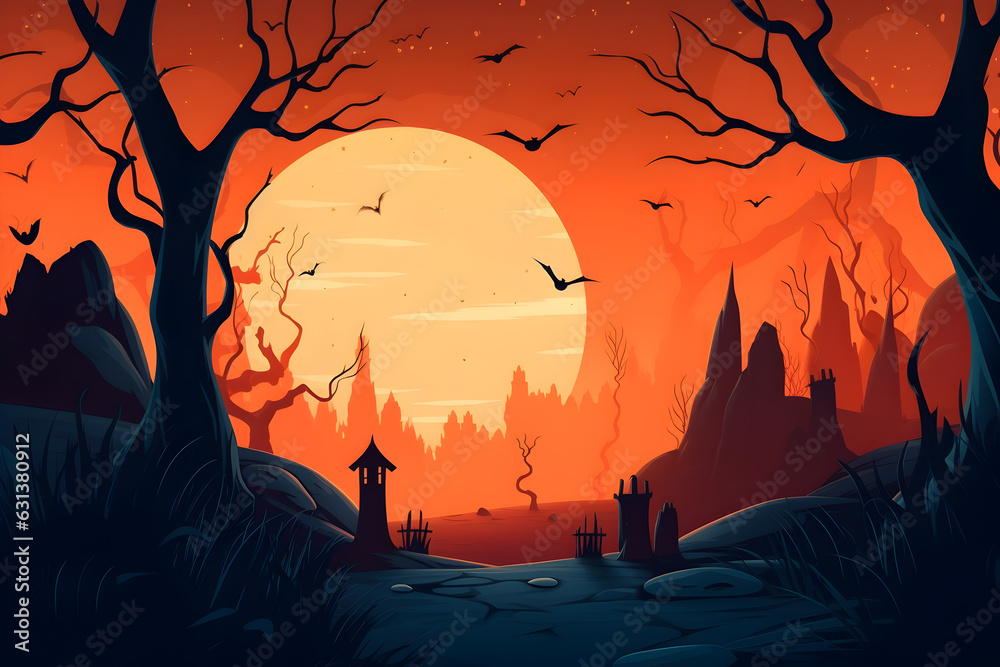 Halloween wallpaper with a full moon, blood color, Generative AI
