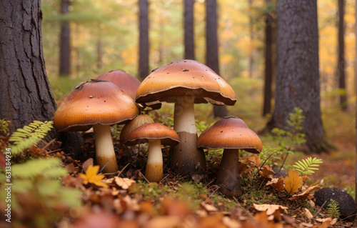 Boletus nobilis mushrooms in the autumn forest