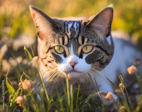Little cat hiding in the grass