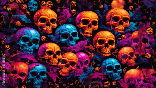 halloween pattern with skulls and pumpkin © Johan Wahyudi