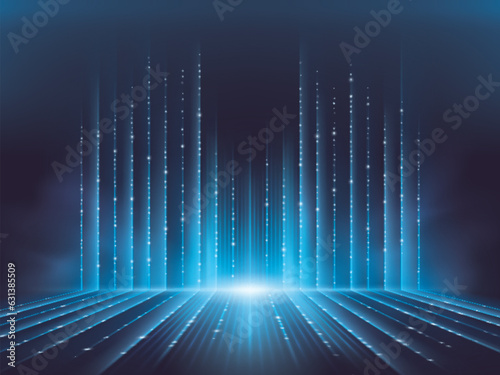 Abstract futuristic lights lines background. Elegant scene Lighting effect. Light Dots perspective moving to lighting glowing.